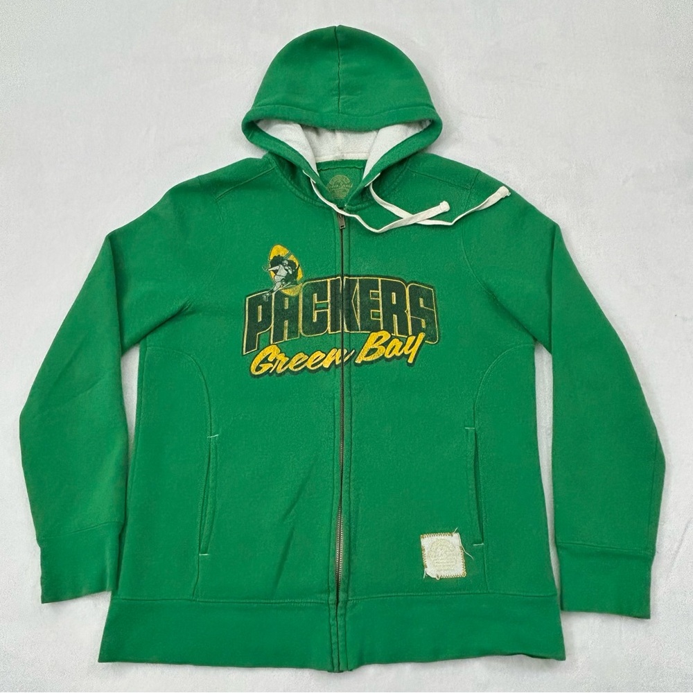 Retro Sport Green Bay Packers Football Green Full Zip Hoodie Sweatshirt Womens L
